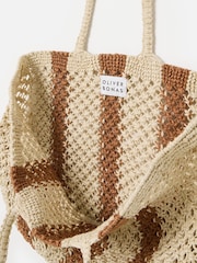 Oliver Bonas Brown Estie Cream Striped Woven Tote Bag - Image 6 of 7