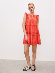 Oliver Bonas Orange Mini Coral Ladder Trim Tiered Dress - Image 1 of 8