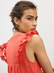 Oliver Bonas Orange Mini Coral Ladder Trim Tiered Dress - Image 2 of 8