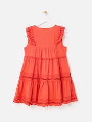 Oliver Bonas Orange Mini Coral Ladder Trim Tiered Dress - Image 4 of 8