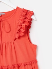 Oliver Bonas Orange Mini Coral Ladder Trim Tiered Dress - Image 6 of 8