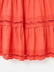 Oliver Bonas Orange Mini Coral Ladder Trim Tiered Dress - Image 7 of 8