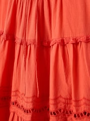 Oliver Bonas Orange Mini Coral Ladder Trim Tiered Dress - Image 8 of 8