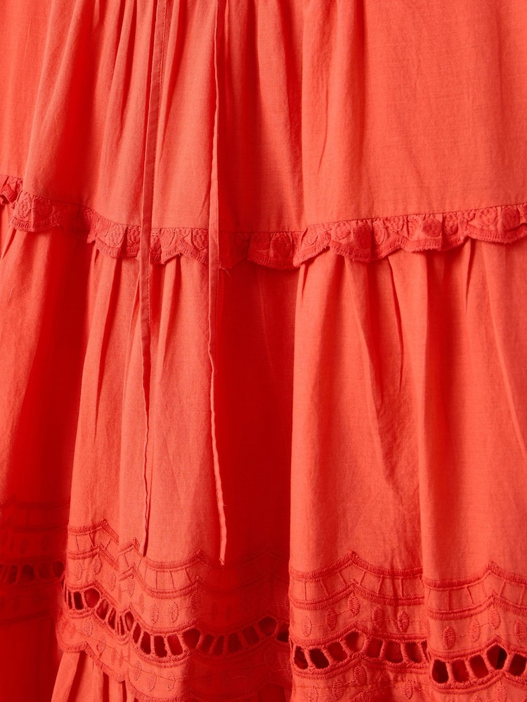Oliver Bonas Orange Mini Coral Ladder Trim Tiered Dress - Image 8 of 8