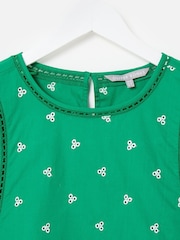 Oliver Bonas Green Embroidered Frill Sleeve Top - Image 5 of 7