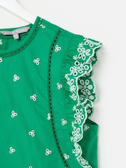 Oliver Bonas Green Embroidered Frill Sleeve Top - Image 6 of 7