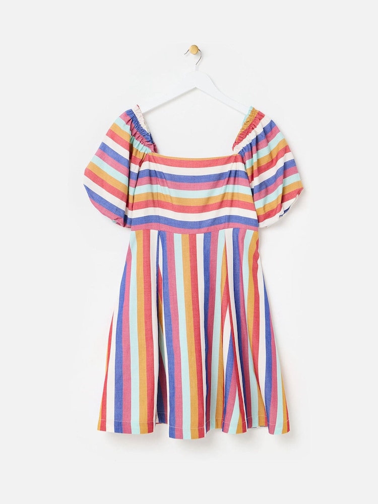 knee length dresses for ladies Sexy Rainbow Striped Short Dress Blue / L