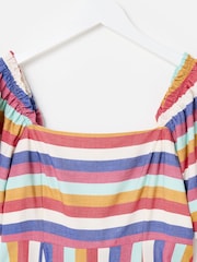 Oliver Bonas Blue Mini Rainbow Striped Puff Sleeve Dress - Image 5 of 7