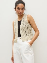 Oliver Bonas Gold Sparkle Open Front Knitted Waistcoat - Image 1 of 7