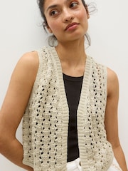 Oliver Bonas Gold Sparkle Open Front Knitted Waistcoat - Image 2 of 7