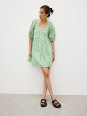 Oliver Bonas Green Mini Gingham Daisy Embroidered Dress - Image 1 of 8