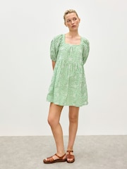Oliver Bonas Green Mini Gingham Daisy Embroidered Dress - Image 2 of 8