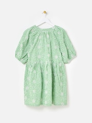 Oliver Bonas Green Mini Gingham Daisy Embroidered Dress - Image 3 of 8
