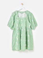 Oliver Bonas Green Mini Gingham Daisy Embroidered Dress - Image 4 of 8