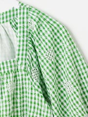 Oliver Bonas Green Mini Gingham Daisy Embroidered Dress - Image 6 of 8
