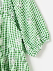 Oliver Bonas Green Mini Gingham Daisy Embroidered Dress - Image 7 of 8