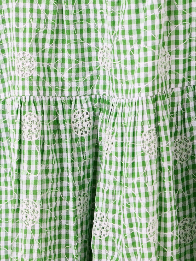 Oliver Bonas Green Mini Gingham Daisy Embroidered Dress - Image 8 of 8