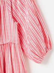 Oliver Bonas Red Pink Striped Bardot Tiered Midi Dress - Image 5 of 7