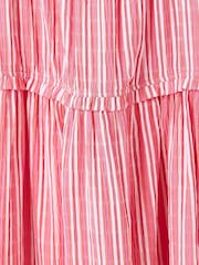 Oliver Bonas Red Pink Striped Bardot Tiered Midi Dress - Image 6 of 7
