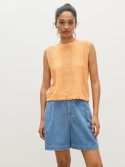 Oliver Bonas Orange Textured Stripe Knitted Vest - Image 1 of 7