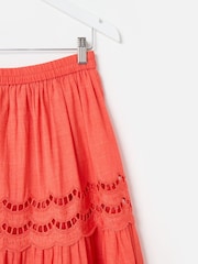 Oliver Bonas Orange Coral Scalloped Cutwork Tiered Midi Skirt - Image 6 of 7