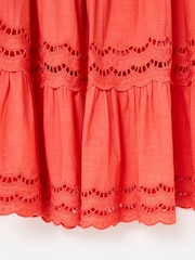 Oliver Bonas Orange Coral Scalloped Cutwork Tiered Midi Skirt - Image 7 of 7