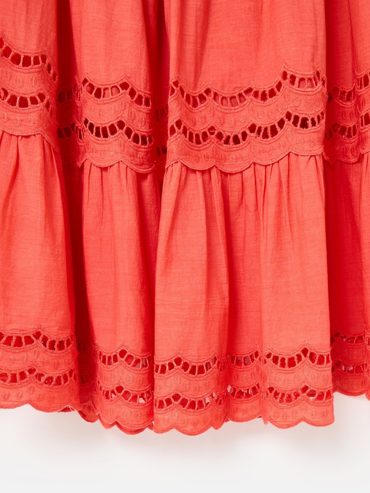 Oliver Bonas Orange Coral Scalloped Cutwork Tiered Midi Skirt - Image 7 of 7
