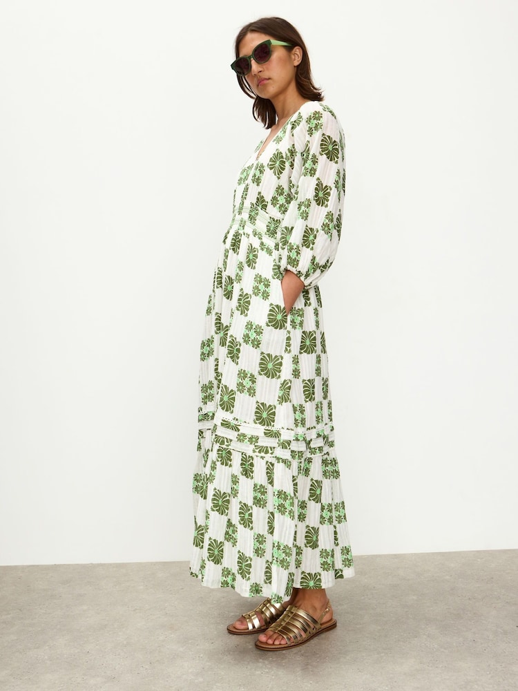 tiered midi dress green Payton Poplin V Neck Tiered Midi Dress Green