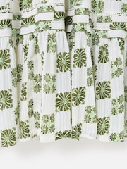 Oliver Bonas Green Floral Tile Print V-Neck Tiered Midi Dress - Image 5 of 7
