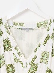 Oliver Bonas Green Floral Tile Print V-Neck Tiered Midi Dress - Image 7 of 7
