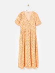 Oliver Bonas Orange Yellow Sunburst Print V-Neck Midi Dress - Image 3 of 7