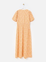 Oliver Bonas Orange Yellow Sunburst Print V-Neck Midi Dress - Image 4 of 7