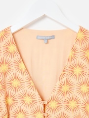 Oliver Bonas Orange Yellow Sunburst Print V-Neck Midi Dress - Image 5 of 7