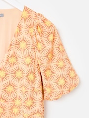 Oliver Bonas Orange Yellow Sunburst Print V-Neck Midi Dress - Image 6 of 7