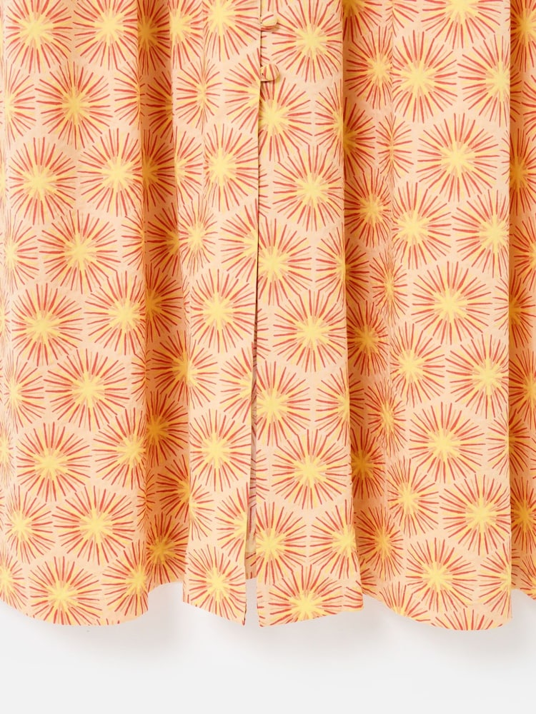 Oliver Bonas Orange Yellow Sunburst Print V-Neck Midi Dress - Image 7 of 7