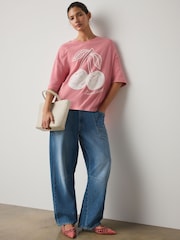 Pink Cherry Graphic Embroidered Crew Neck T-Shirt - Image 2 of 10