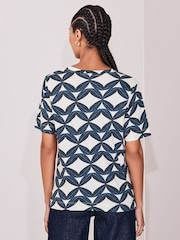 Blue Print Cotton Modal Slouch V-Neck T-Shirt - Image 4 of 8