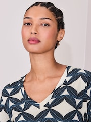 Blue Print Cotton Modal Slouch V-Neck T-Shirt - Image 5 of 8