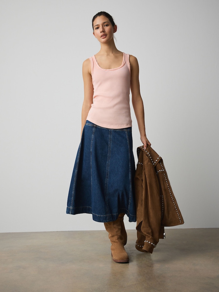 Light Pink Premium Ribbed Scoop Tank Vest Sleeveless Top - Image 2 of 9