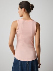 Light Pink Premium Ribbed Scoop Tank Vest Sleeveless Top - Image 5 of 9