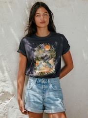 Charcoal Grey Embroidered Graphic Heavyweight Short Sleeve Crew Neck T-Shirt - Image 1 of 8