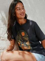 Charcoal Grey Embroidered Graphic Heavyweight Short Sleeve Crew Neck T-Shirt - Image 3 of 8