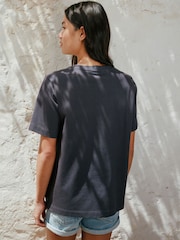 Charcoal Grey Embroidered Graphic Heavyweight Short Sleeve Crew Neck T-Shirt - Image 4 of 8