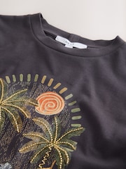 Charcoal Grey Embroidered Graphic Heavyweight Short Sleeve Crew Neck T-Shirt - Image 7 of 8