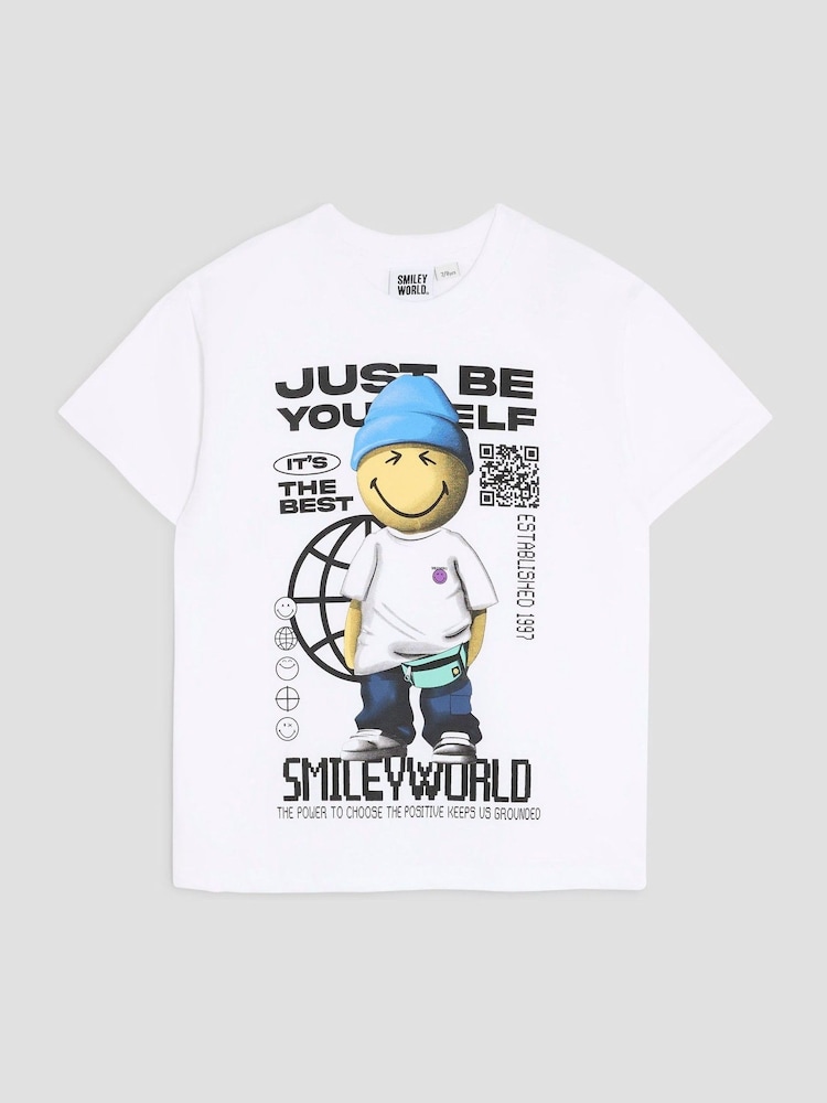 River Island White Boys Smiley Be Yourself T-Shirt - Image 1 of 4