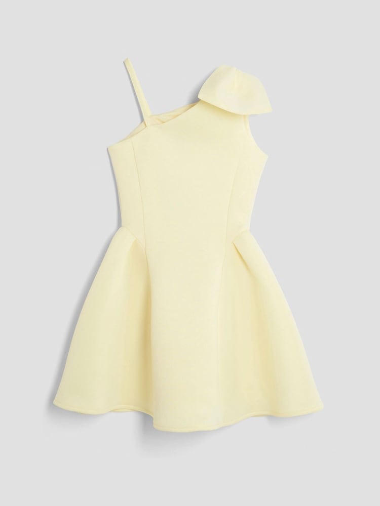 River Island Yellow Girls Scuba Bow 1 Shoulder Dress - Image 2 of 4