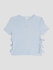 River Island Blue Girls 3D Bow Ribbed Top - Image 1 of 4