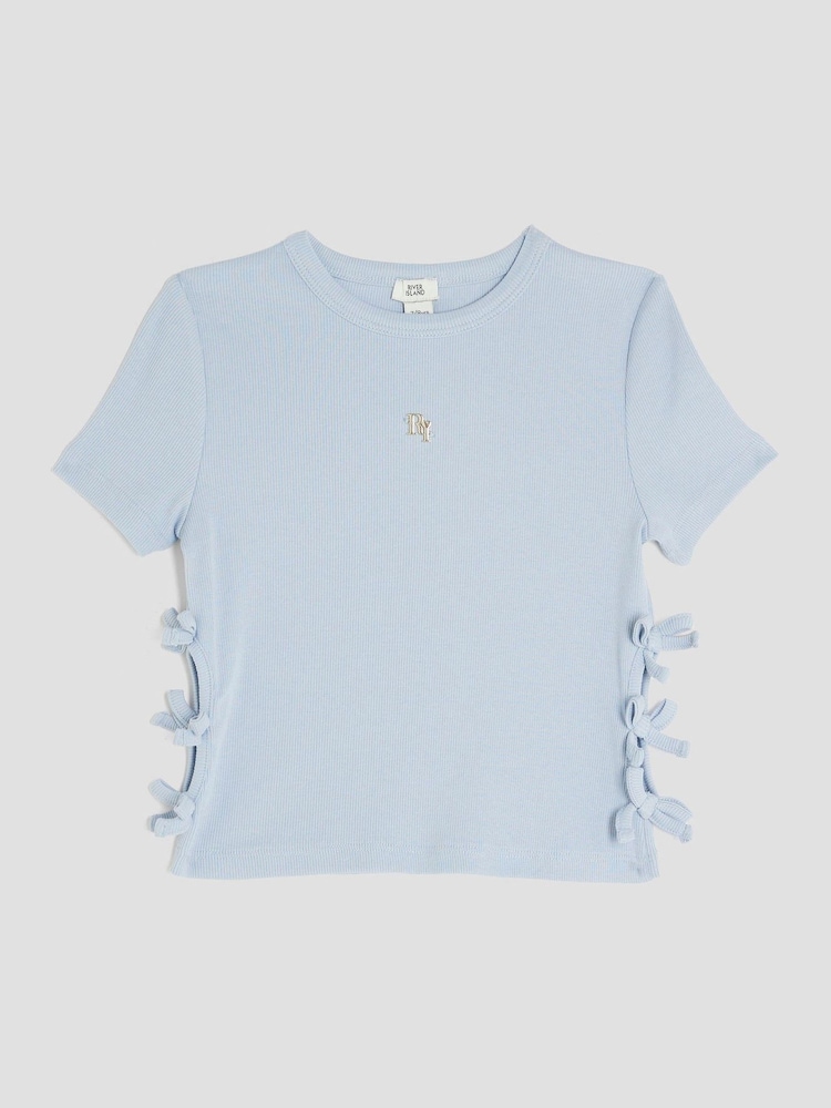 River Island Blue Girls 3D Bow Ribbed Top - Image 1 of 4 River Island Blue Girls 3D Bow Ribbed Top - Image 1 of 4