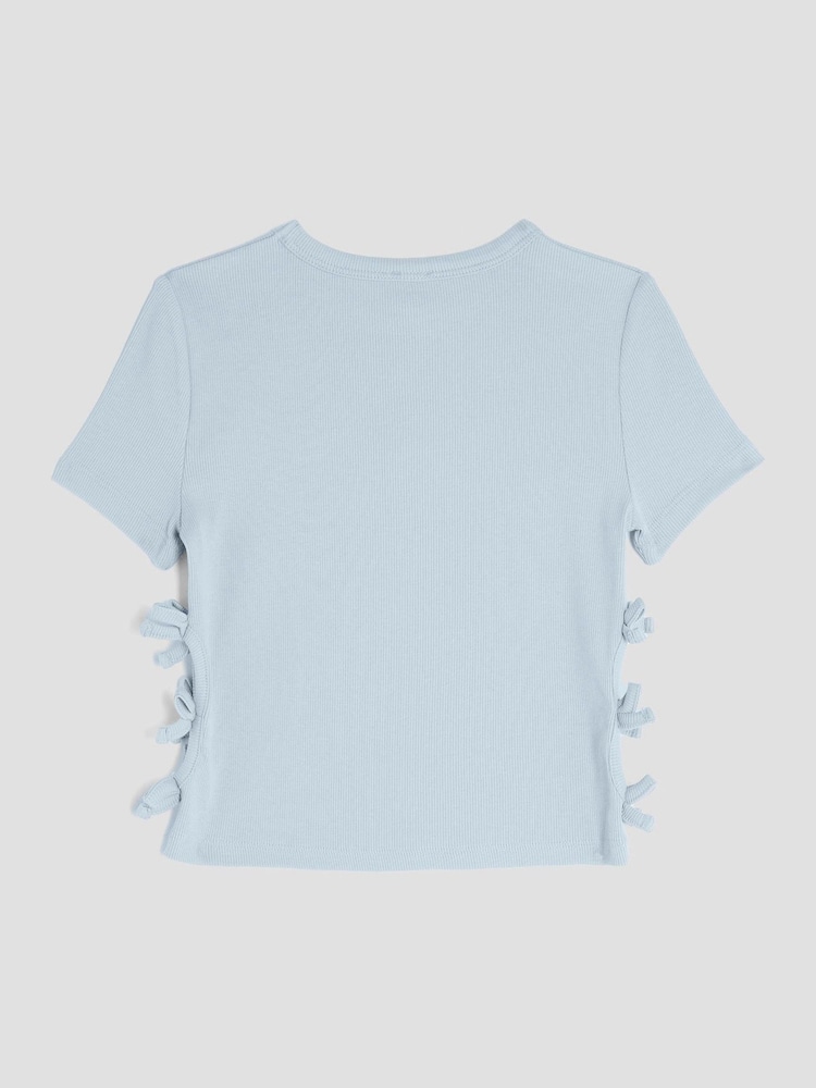 River Island Blue Girls 3D Bow Ribbed Top - Image 2 of 4 River Island Blue Girls 3D Bow Ribbed Top - Image 2 of 4