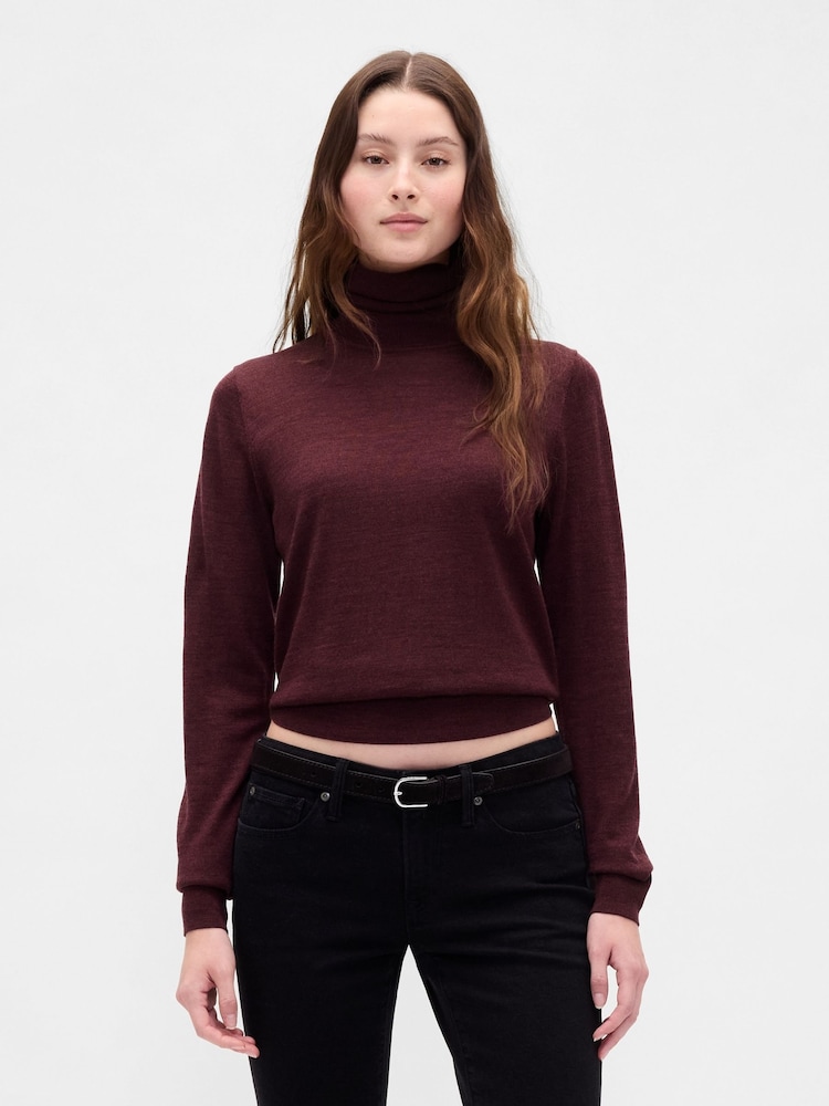 Gap Burgundy Red Merino Wool Turtle Neck Jumper - Image 1 of 4